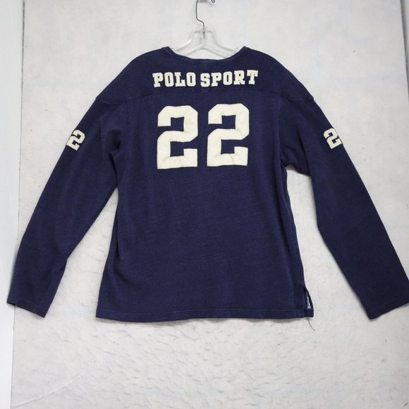 Vtg POLO SPORT Football Jersey T-Shirt Sewn Patches #22 Blue White Men's L - Picture 2 of 11